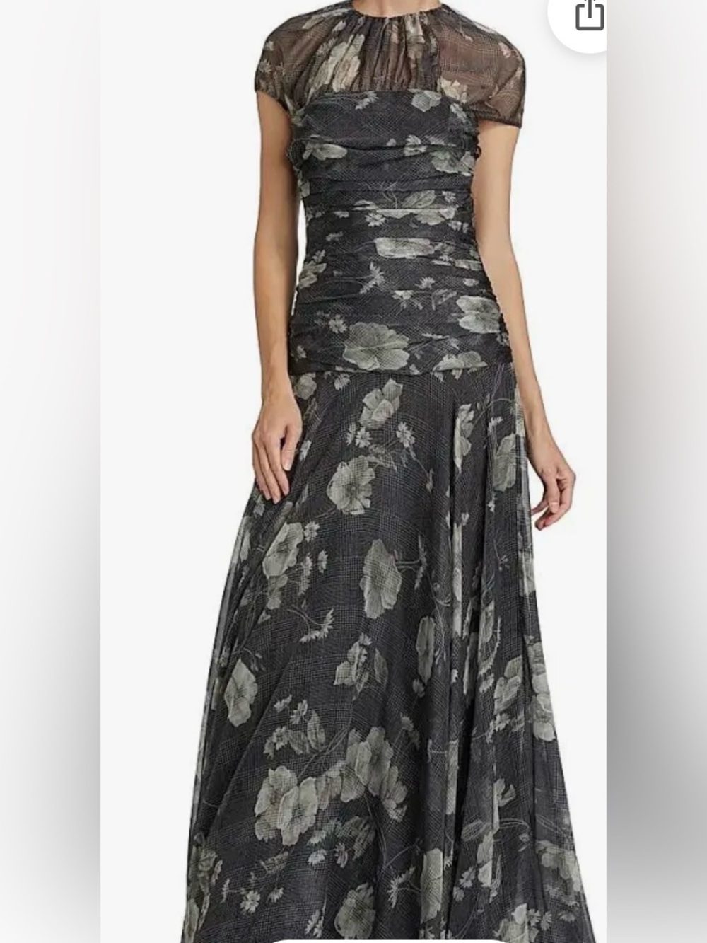 Lela Rose Black Floral Sheer-Yoke Evening Gown